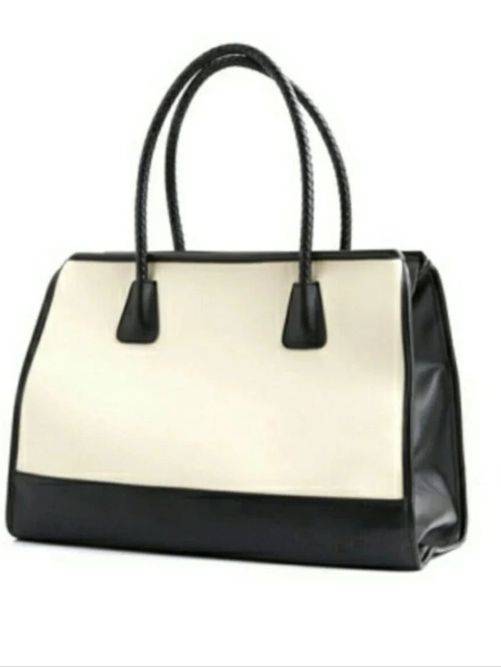 Tanger Classic Patented  Two-Tone Tote Bag in White &  Black Large